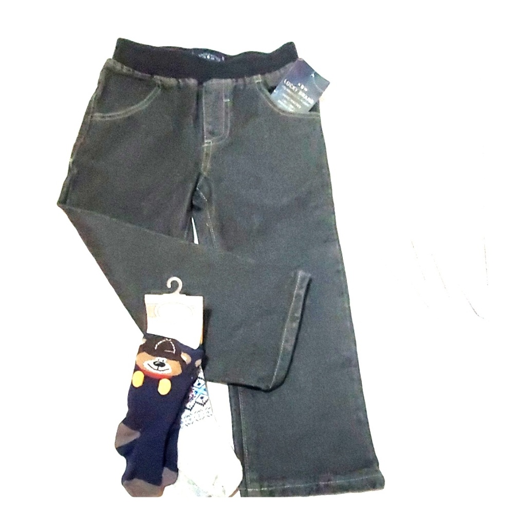NWT 3T Lucky Black Denim Jean's + 2pr Socks